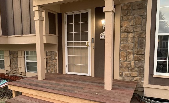 After: new wood front porch deck